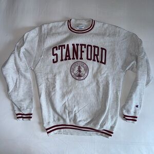 Champion Gray and Maroon Stanford Men's Crewneck Sweater